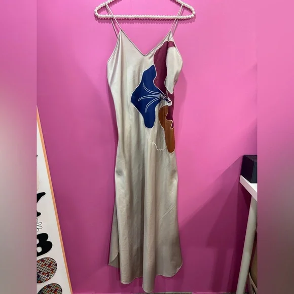 Vintage Natori Flower Print Cream Slip Dress - Picture 2 of 6